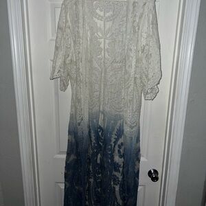 White and Blue Lace Kimono